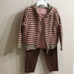 Burt’s Bees Kids 3T Pink, Brown, Oatmeal Stripe Quilted Jacket w/Brown Pants Set